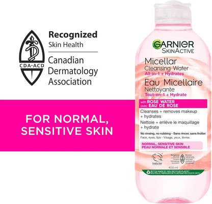 Micellar Cleansing Water, All-In-One Hydrating Makeup Remover, Face Cleanser with Rose Water & Glycerin, Hypoallergenic, Sensitive to Dry Skin, 700Ml